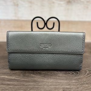 Coach Leather Turnlock Checkbook Silver Wallet